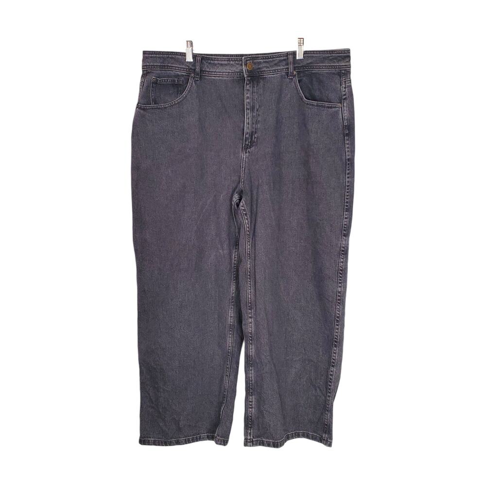 Sezane Le Crop Denim Wide Leg Crop Jeans High Waist Middle Grey Size 48 US 16 - Picture 2 of 10